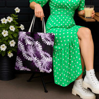 Puakenikeni Maile Lei Tote Bag Frangipani Purple Tropical Leaves