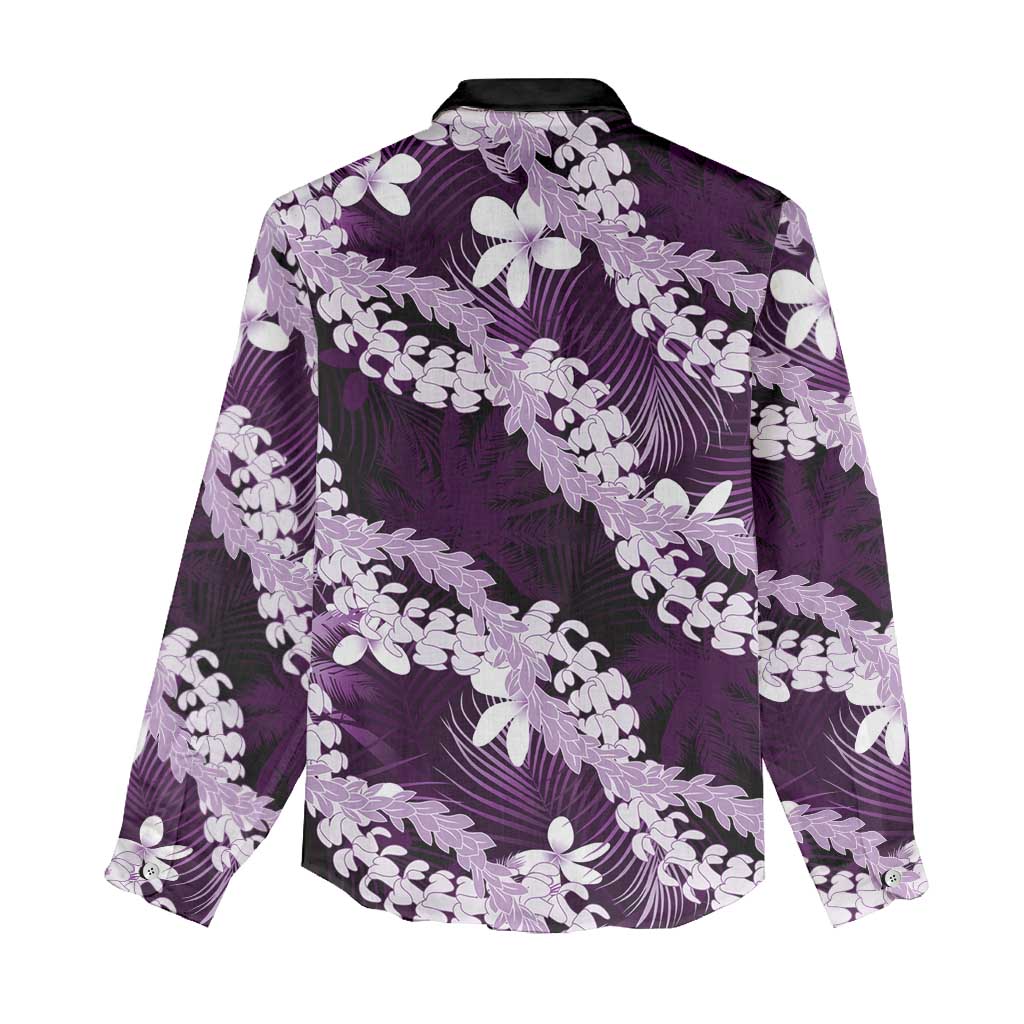 Puakenikeni Maile Lei Women Casual Shirt Frangipani Purple Tropical Leaves LT01 - Polynesian Pride