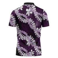 Puakenikeni Maile Lei Zipper Polo Shirt Frangipani Purple Tropical Leaves LT01 - Polynesian Pride