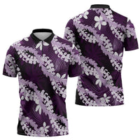 Puakenikeni Maile Lei Zipper Polo Shirt Frangipani Purple Tropical Leaves LT01 - Polynesian Pride