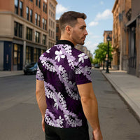 Puakenikeni Maile Lei Zipper Polo Shirt Frangipani Purple Tropical Leaves LT01 - Polynesian Pride