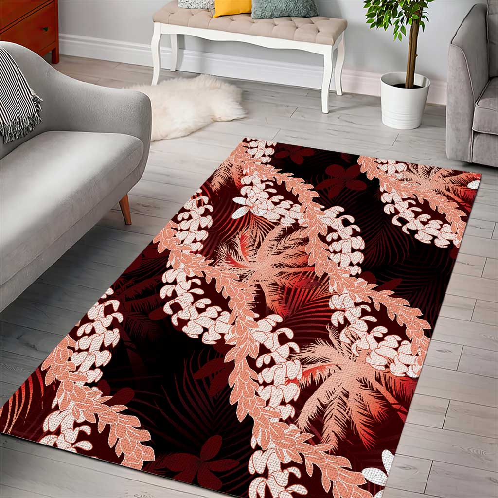 Puakenikeni Maile Lei Area Rug Frangipani Red Tropical Leaves LT01 - Polynesian Pride