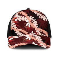Puakenikeni Maile Lei Baseball Net Cap Frangipani Red Tropical Leaves