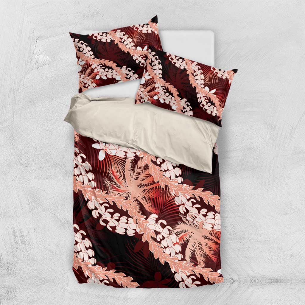 Puakenikeni Maile Lei Bedding Set Frangipani Red Tropical Leaves LT01 US Twin 172cm x 218cm Red - Polynesian Pride