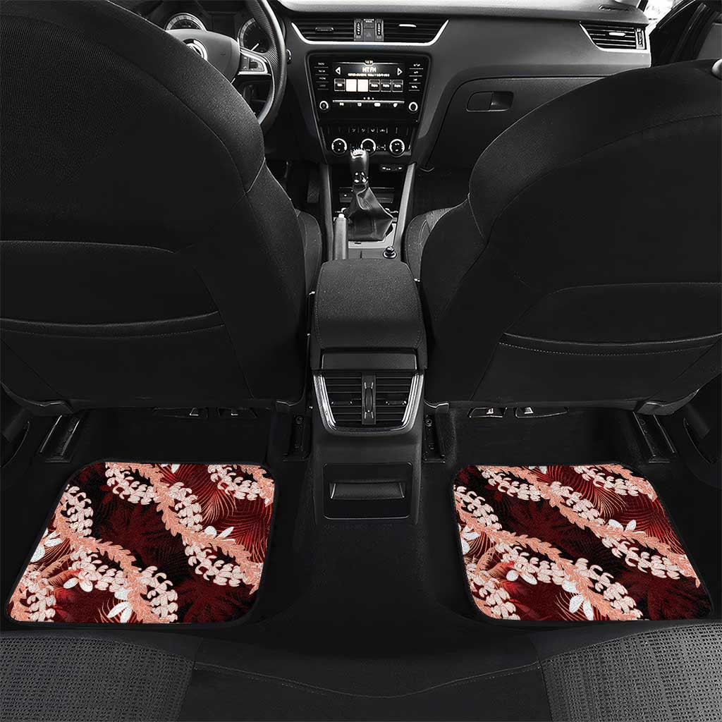 Puakenikeni Maile Lei Car Mats Frangipani Red Tropical Leaves LT01 Set 2pcs - Back Red - Polynesian Pride