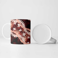 Puakenikeni Maile Lei Ceramic Mug Frangipani Red Tropical Leaves