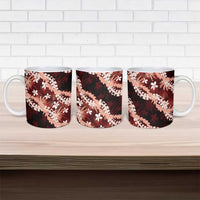 Puakenikeni Maile Lei Ceramic Mug Frangipani Red Tropical Leaves