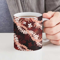 Puakenikeni Maile Lei Ceramic Mug Frangipani Red Tropical Leaves