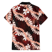 Puakenikeni Maile Lei Family Matching Long Sleeve Bodycon Dress and Hawaiian Shirt Frangipani Red Tropical Leaves