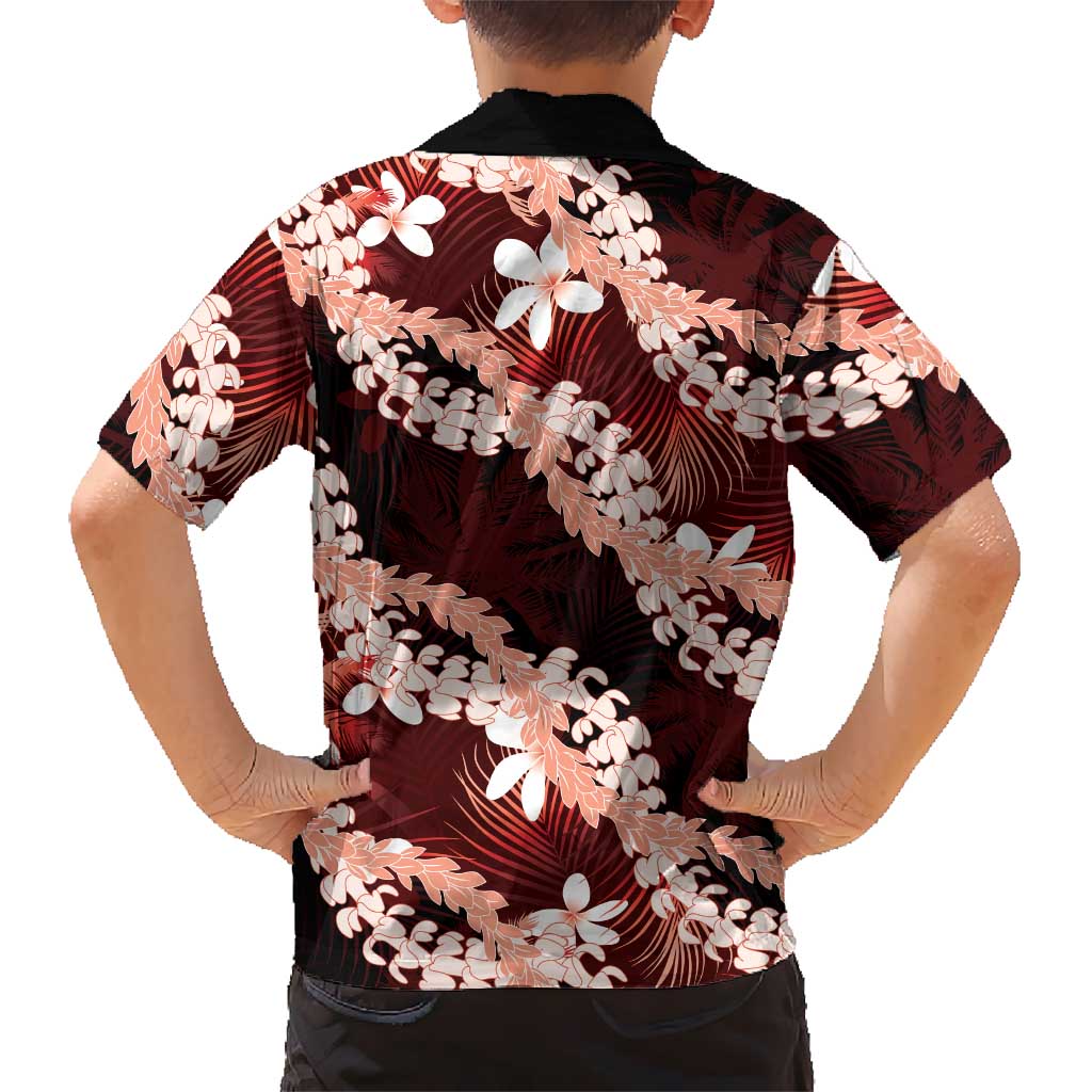 Puakenikeni Maile Lei Family Matching Mermaid Dress and Hawaiian Shirt Frangipani Red Tropical Leaves