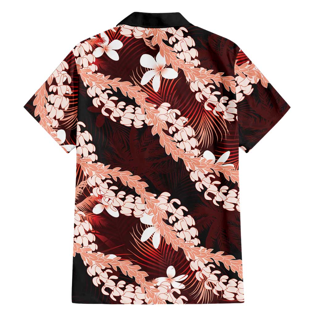Puakenikeni Maile Lei Family Matching Mermaid Dress and Hawaiian Shirt Frangipani Red Tropical Leaves