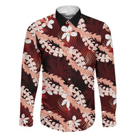 Puakenikeni Maile Lei Family Matching Off Shoulder Short Dress and Hawaiian Shirt Frangipani Red Tropical Leaves