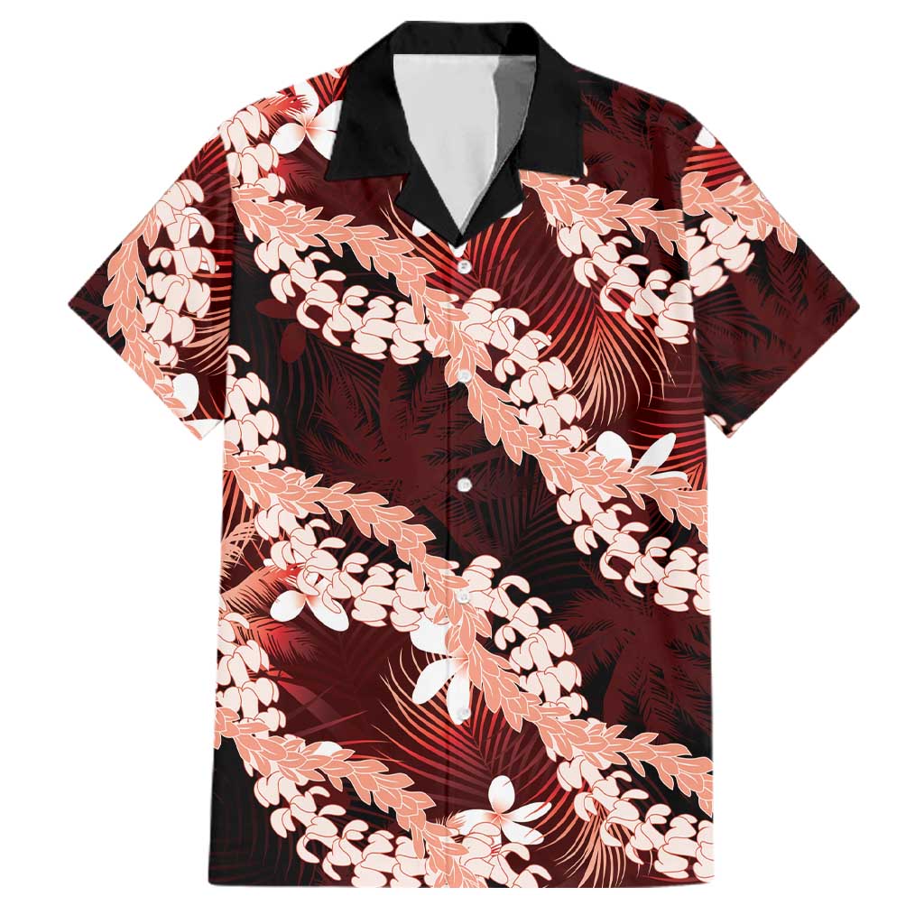 Puakenikeni Maile Lei Family Matching Summer Maxi Dress and Hawaiian Shirt Frangipani Red Tropical Leaves