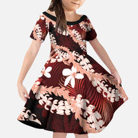 Puakenikeni Maile Lei Family Matching Tank Maxi Dress and Hawaiian Shirt Frangipani Red Tropical Leaves