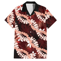 Puakenikeni Maile Lei Family Matching Tank Maxi Dress and Hawaiian Shirt Frangipani Red Tropical Leaves