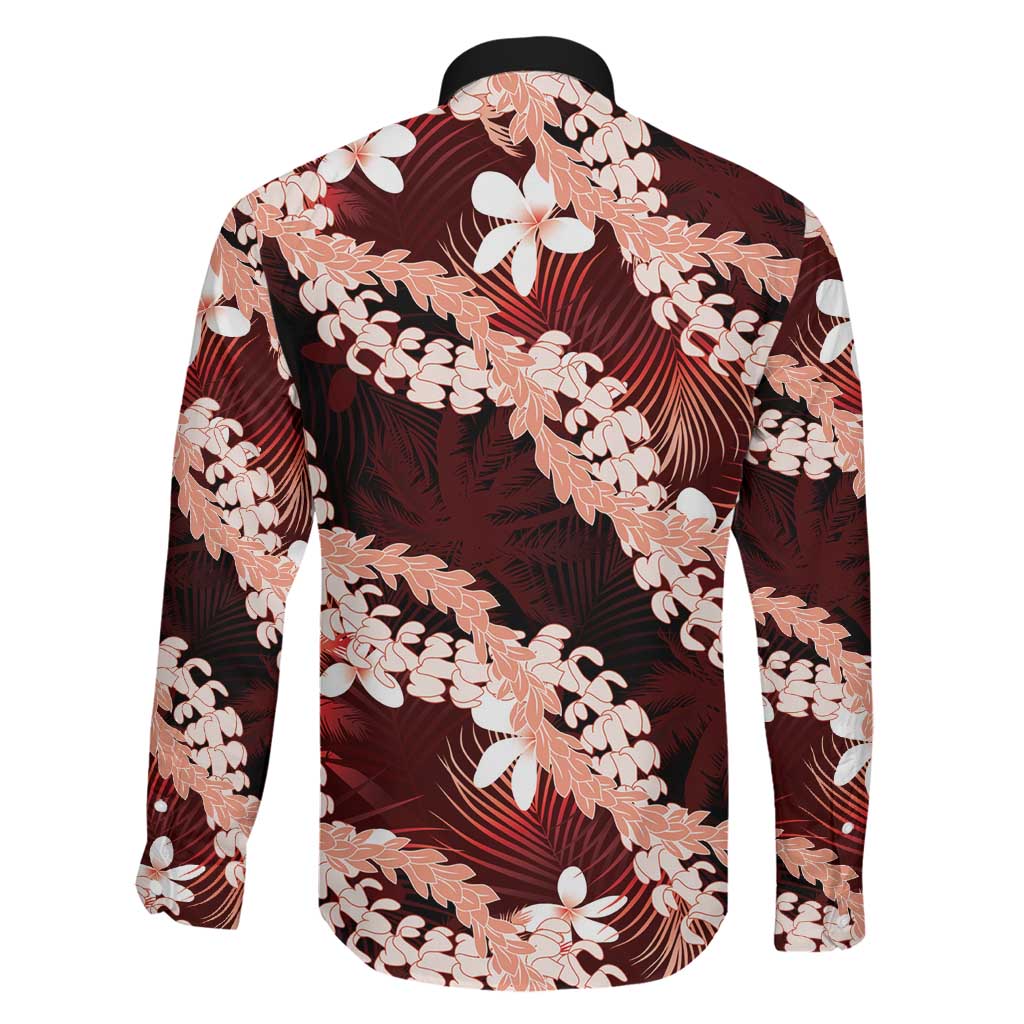Puakenikeni Maile Lei Family Matching Tank Maxi Dress and Hawaiian Shirt Frangipani Red Tropical Leaves
