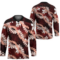 Puakenikeni Maile Lei Hockey Jersey Frangipani Red Tropical Leaves