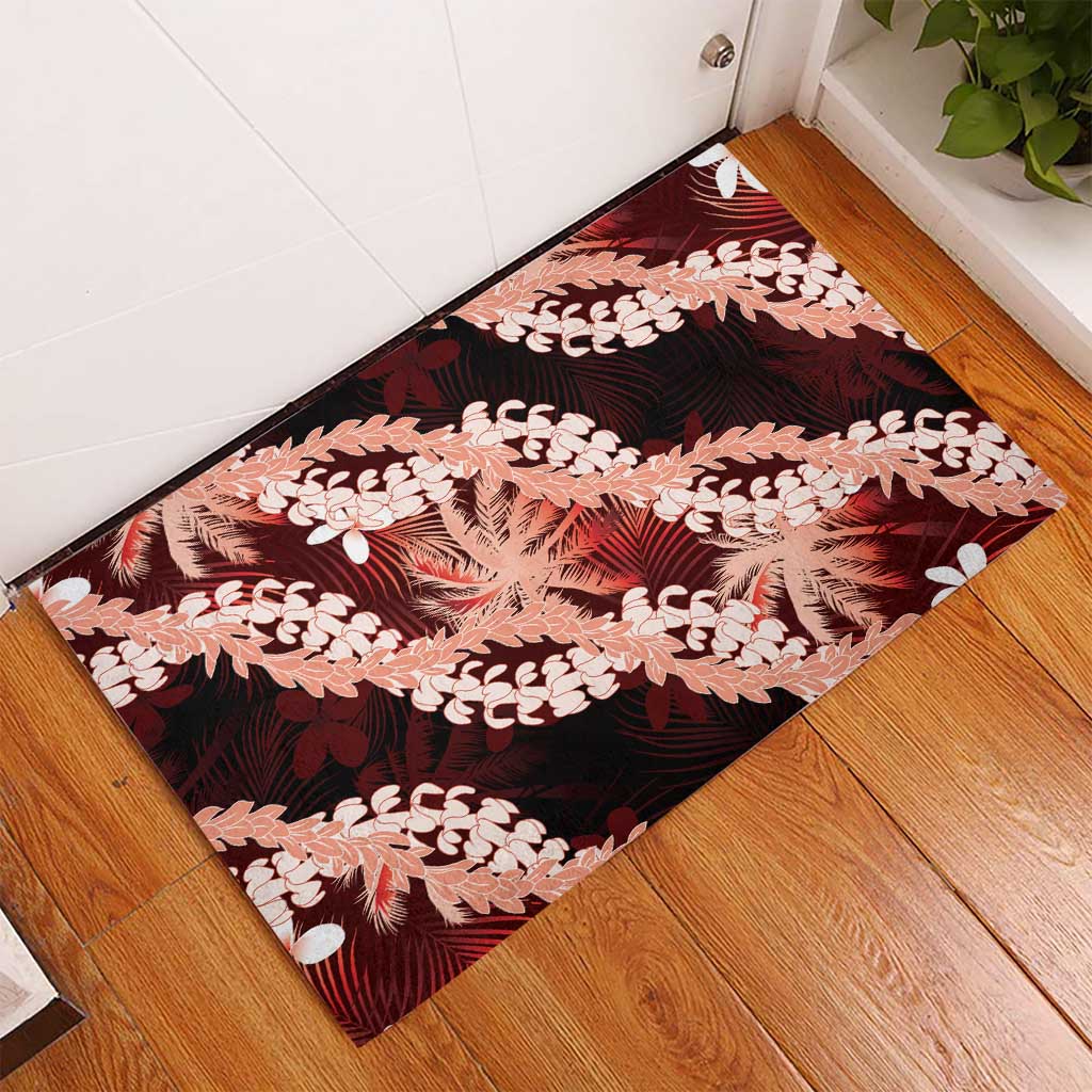 Puakenikeni Maile Lei Rubber Doormat Frangipani Red Tropical Leaves LT01 - Polynesian Pride
