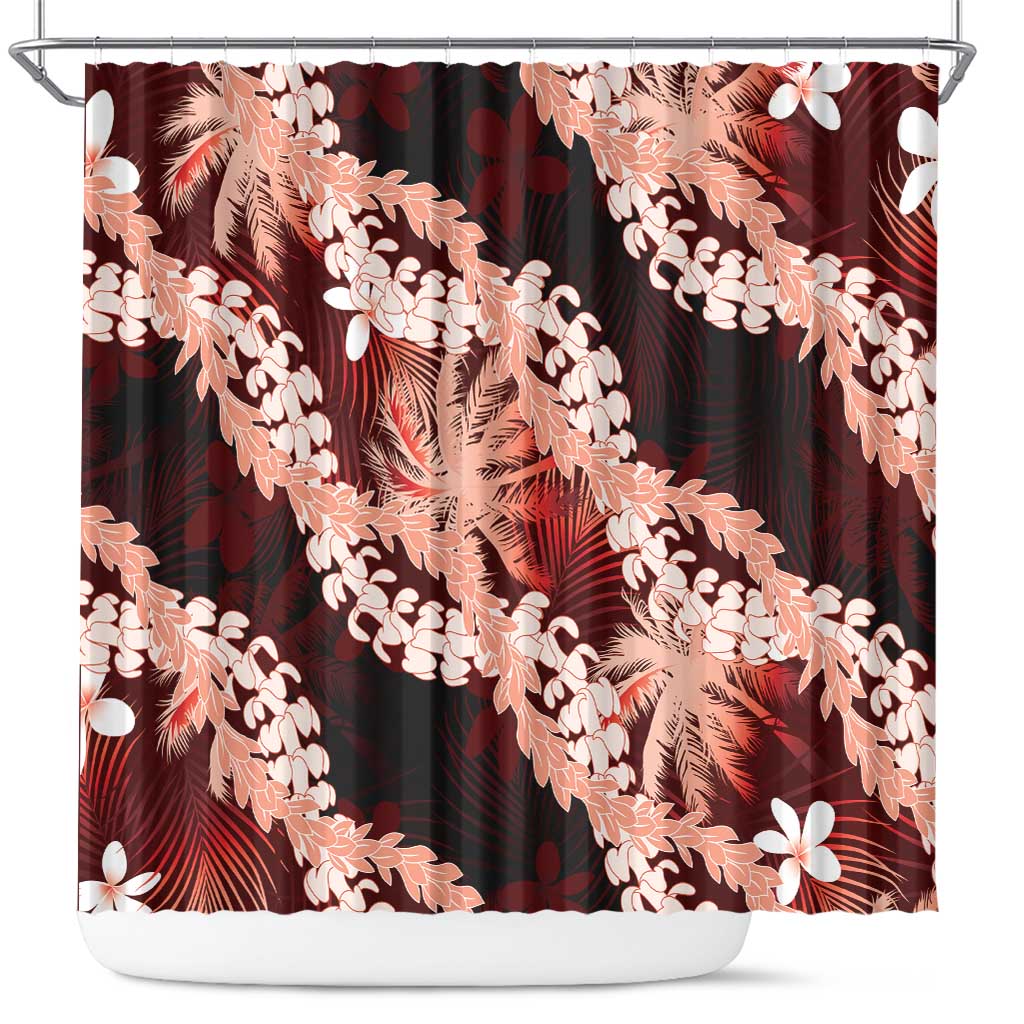 Puakenikeni Maile Lei Shower Curtain Frangipani Red Tropical Leaves