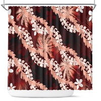 Puakenikeni Maile Lei Shower Curtain Frangipani Red Tropical Leaves