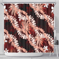 Puakenikeni Maile Lei Shower Curtain Frangipani Red Tropical Leaves