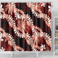 Puakenikeni Maile Lei Shower Curtain Frangipani Red Tropical Leaves