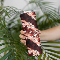 Puakenikeni Maile Lei Skinny Tumbler Frangipani Red Tropical Leaves LT01 - Polynesian Pride