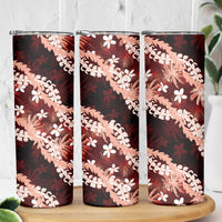 Puakenikeni Maile Lei Skinny Tumbler Frangipani Red Tropical Leaves LT01 - Polynesian Pride