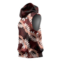 Puakenikeni Maile Lei Sleeveless Hoodie Frangipani Red Tropical Leaves