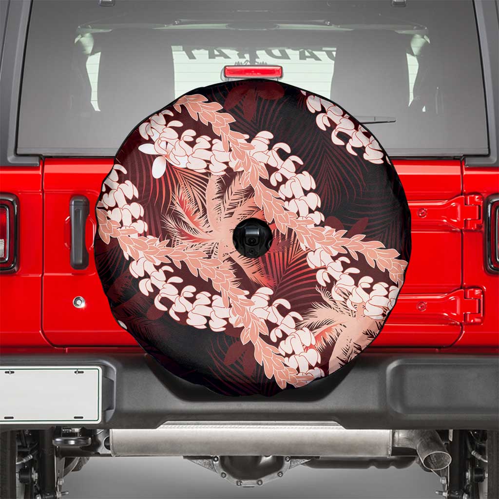 Puakenikeni Maile Lei Spare Tire Cover Frangipani Red Tropical Leaves
