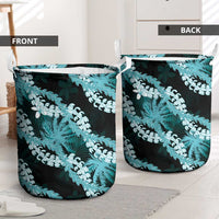 Puakenikeni Maile Lei Laundry Basket Frangipani Turquoise Tropical Leaves LT01 - Polynesian Pride