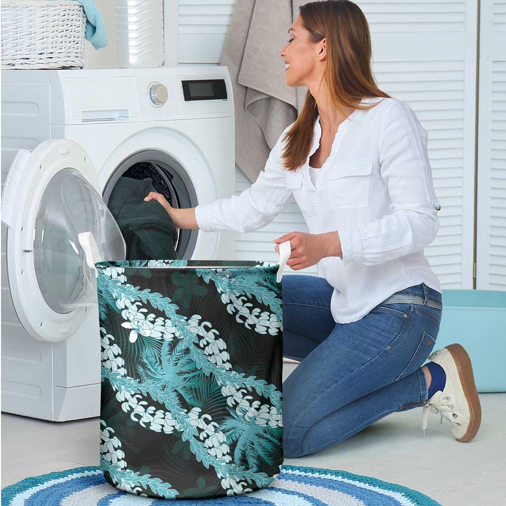 Puakenikeni Maile Lei Laundry Basket Frangipani Turquoise Tropical Leaves LT01 - Polynesian Pride