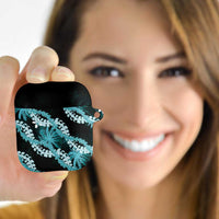 Puakenikeni Maile Lei AirPods Case Frangipani Turquoise Tropical Leaves