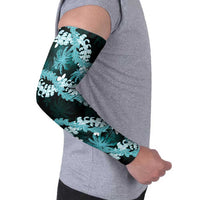 Puakenikeni Maile Lei Arm Sleeves Frangipani Turquoise Tropical Leaves LT01 - Polynesian Pride