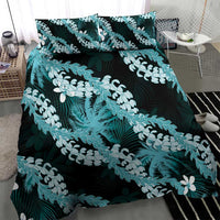 Puakenikeni Maile Lei Bedding Set Frangipani Turquoise Tropical Leaves LT01 - Polynesian Pride