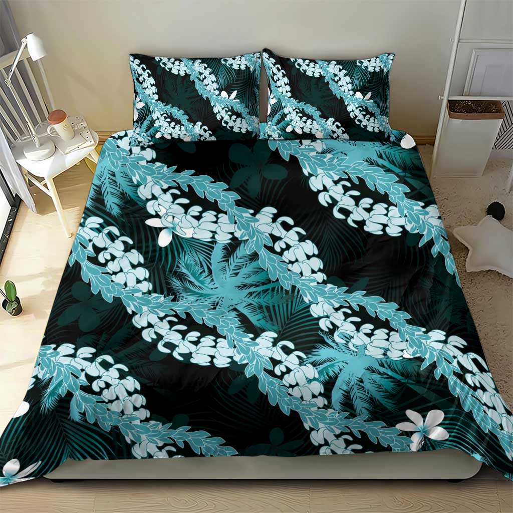 Puakenikeni Maile Lei Bedding Set Frangipani Turquoise Tropical Leaves LT01 - Polynesian Pride