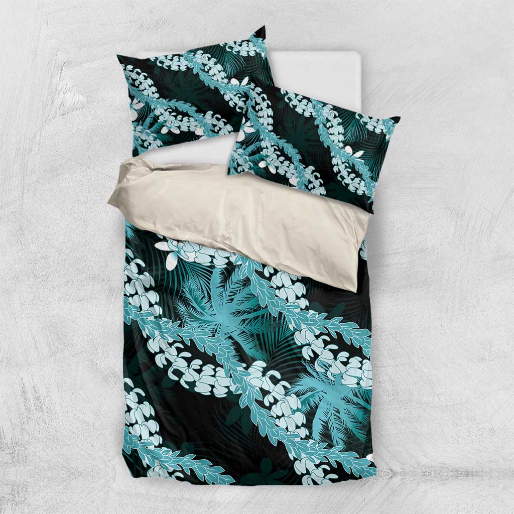 Puakenikeni Maile Lei Bedding Set Frangipani Turquoise Tropical Leaves LT01 US Twin 172cm x 218cm Turquoise - Polynesian Pride