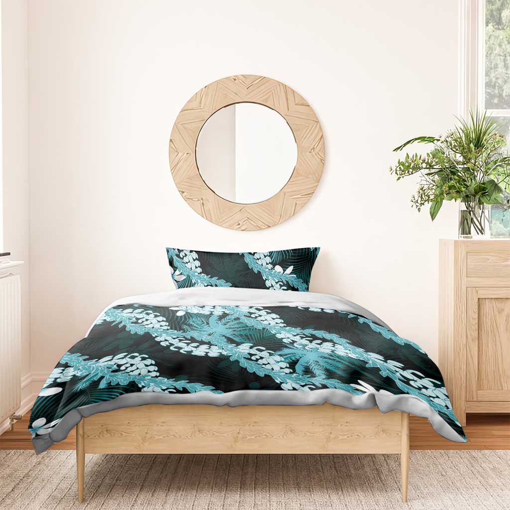 Puakenikeni Maile Lei Bedding Set Frangipani Turquoise Tropical Leaves LT01 - Polynesian Pride