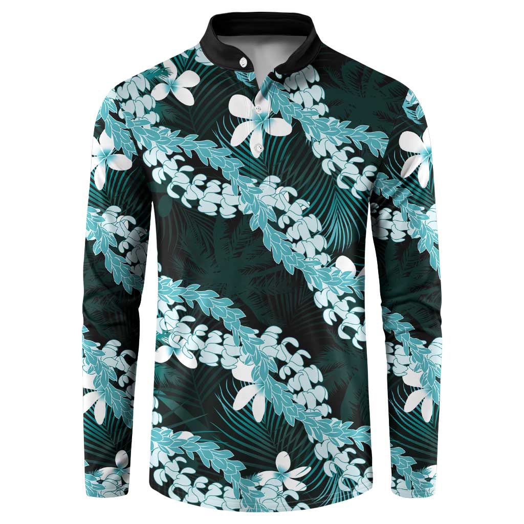 Puakenikeni Maile Lei Button Sweatshirt Frangipani Turquoise Tropical Leaves LT01 Turquoise - Polynesian Pride