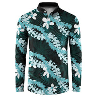 Puakenikeni Maile Lei Button Sweatshirt Frangipani Turquoise Tropical Leaves LT01 Turquoise - Polynesian Pride