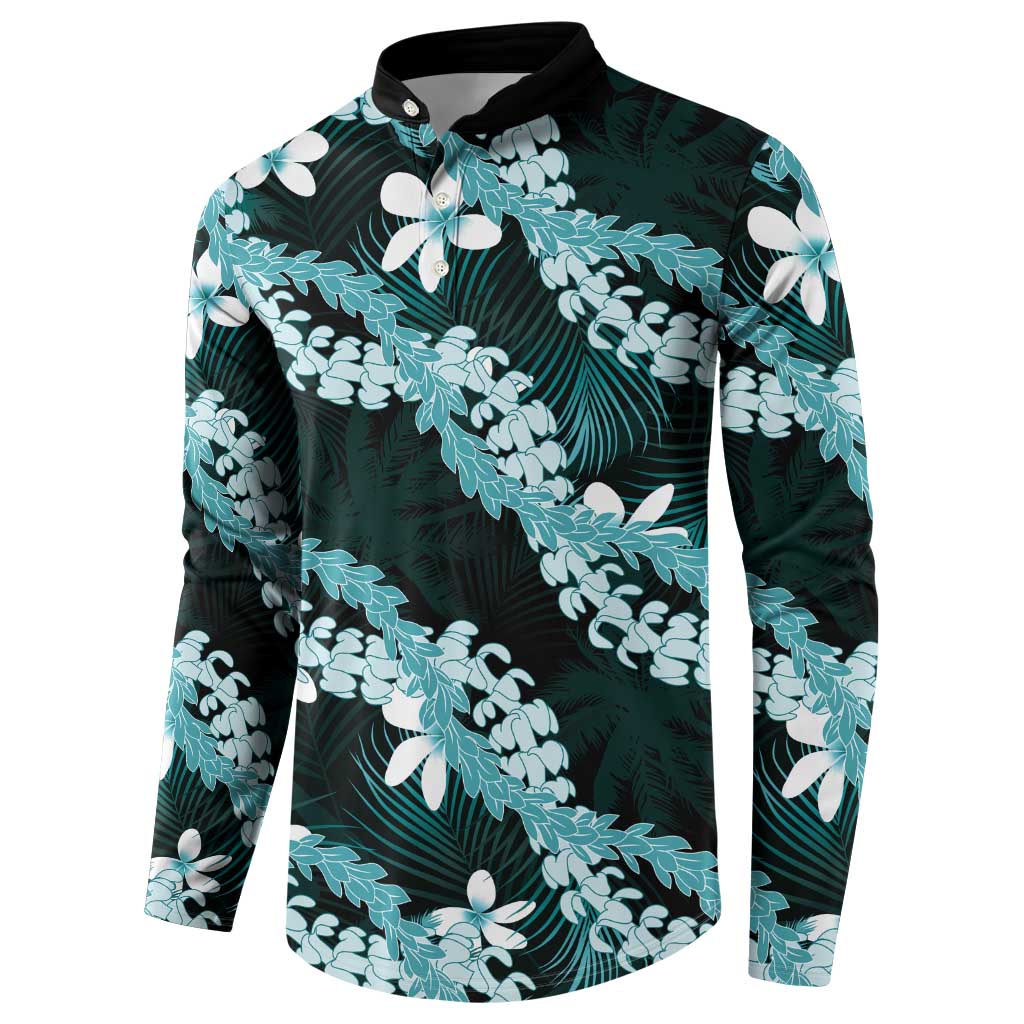 Puakenikeni Maile Lei Button Sweatshirt Frangipani Turquoise Tropical Leaves LT01 - Polynesian Pride