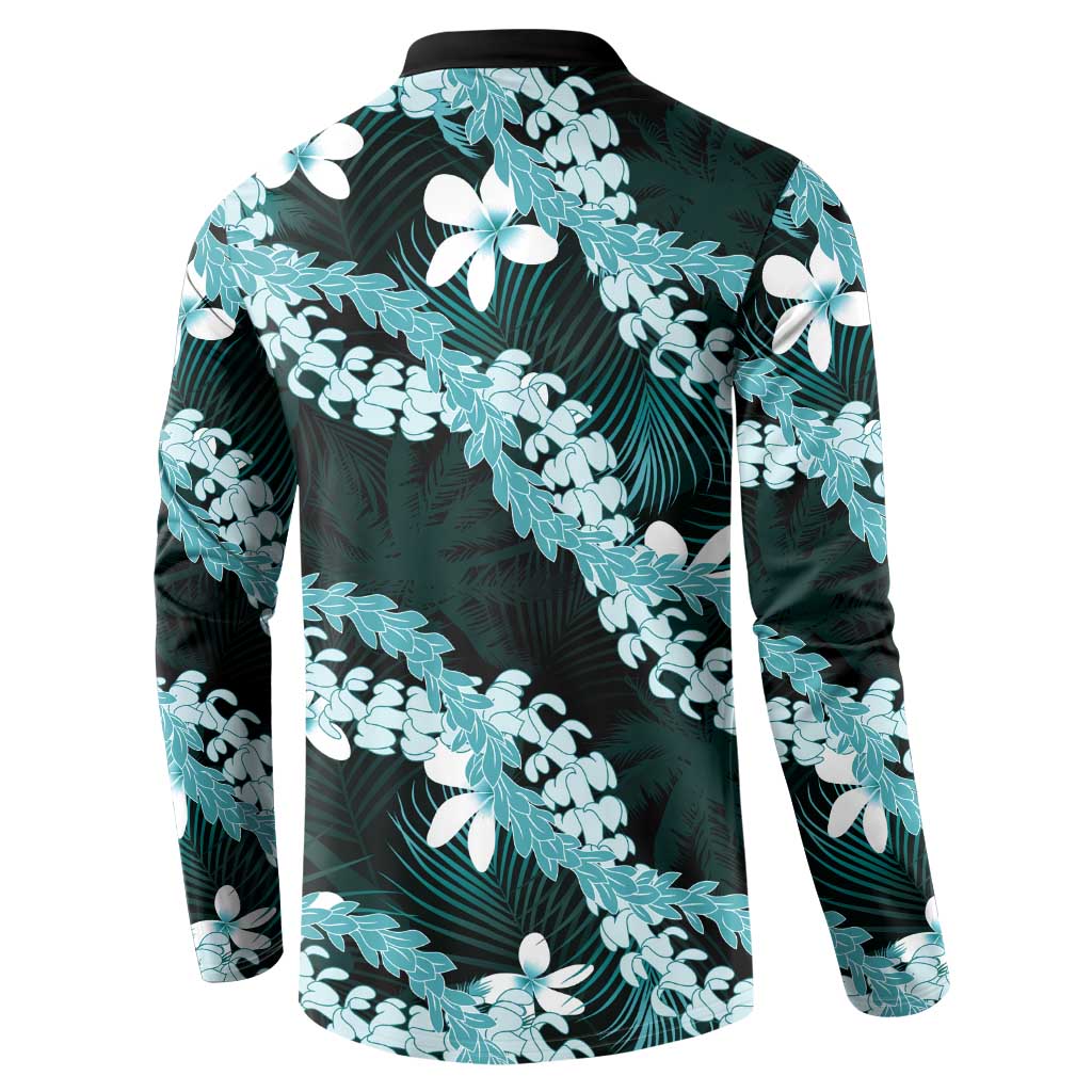 Puakenikeni Maile Lei Button Sweatshirt Frangipani Turquoise Tropical Leaves LT01 - Polynesian Pride
