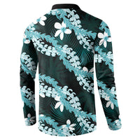 Puakenikeni Maile Lei Button Sweatshirt Frangipani Turquoise Tropical Leaves LT01 - Polynesian Pride