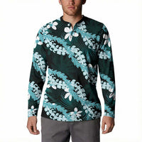 Puakenikeni Maile Lei Button Sweatshirt Frangipani Turquoise Tropical Leaves LT01 - Polynesian Pride