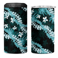 Puakenikeni Maile Lei 4 in 1 Can Cooler Tumbler Frangipani Turquoise Tropical Leaves LT01 One Size: 16 oz Turquoise - Polynesian Pride