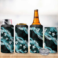 Puakenikeni Maile Lei 4 in 1 Can Cooler Tumbler Frangipani Turquoise Tropical Leaves LT01 - Polynesian Pride