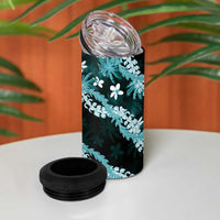 Puakenikeni Maile Lei 4 in 1 Can Cooler Tumbler Frangipani Turquoise Tropical Leaves LT01 - Polynesian Pride