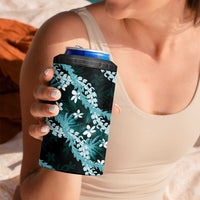 Puakenikeni Maile Lei 4 in 1 Can Cooler Tumbler Frangipani Turquoise Tropical Leaves LT01 - Polynesian Pride