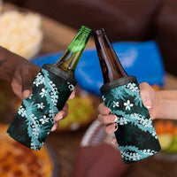 Puakenikeni Maile Lei 4 in 1 Can Cooler Tumbler Frangipani Turquoise Tropical Leaves LT01 - Polynesian Pride