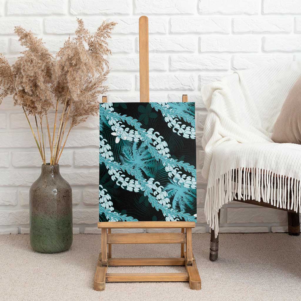 Puakenikeni Maile Lei Canvas Wall Art Frangipani Turquoise Tropical Leaves LT01 - Polynesian Pride